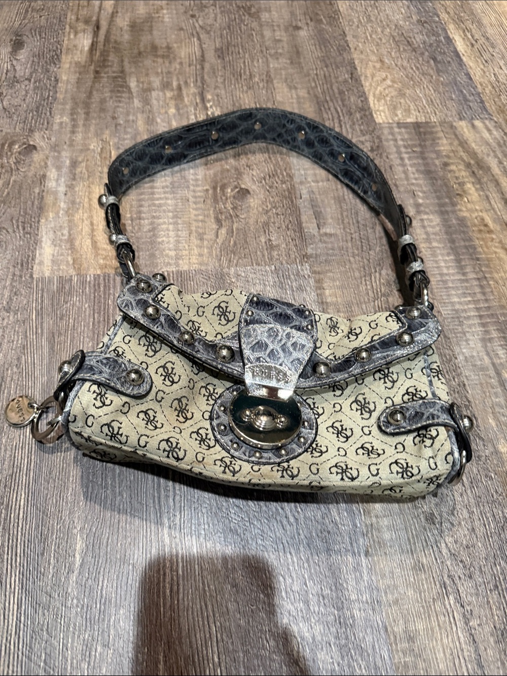 Guess Designer-Inspired Black & Cream Monogram Shoulder Bag